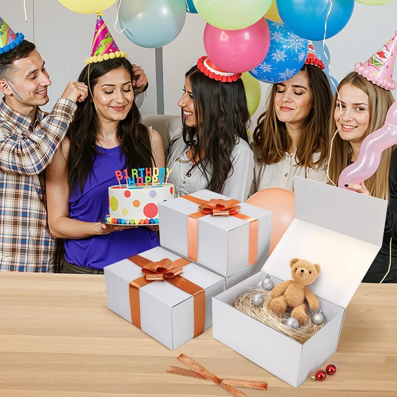 Ditwis 4 Pack 10x7x5 Inches Gift Boxes with Magnetic Closure Lids, White Magnetic Box for Wedding, Groomsmen Bridesmaid Proposal, Birthdays, Mother's Day - Image 2